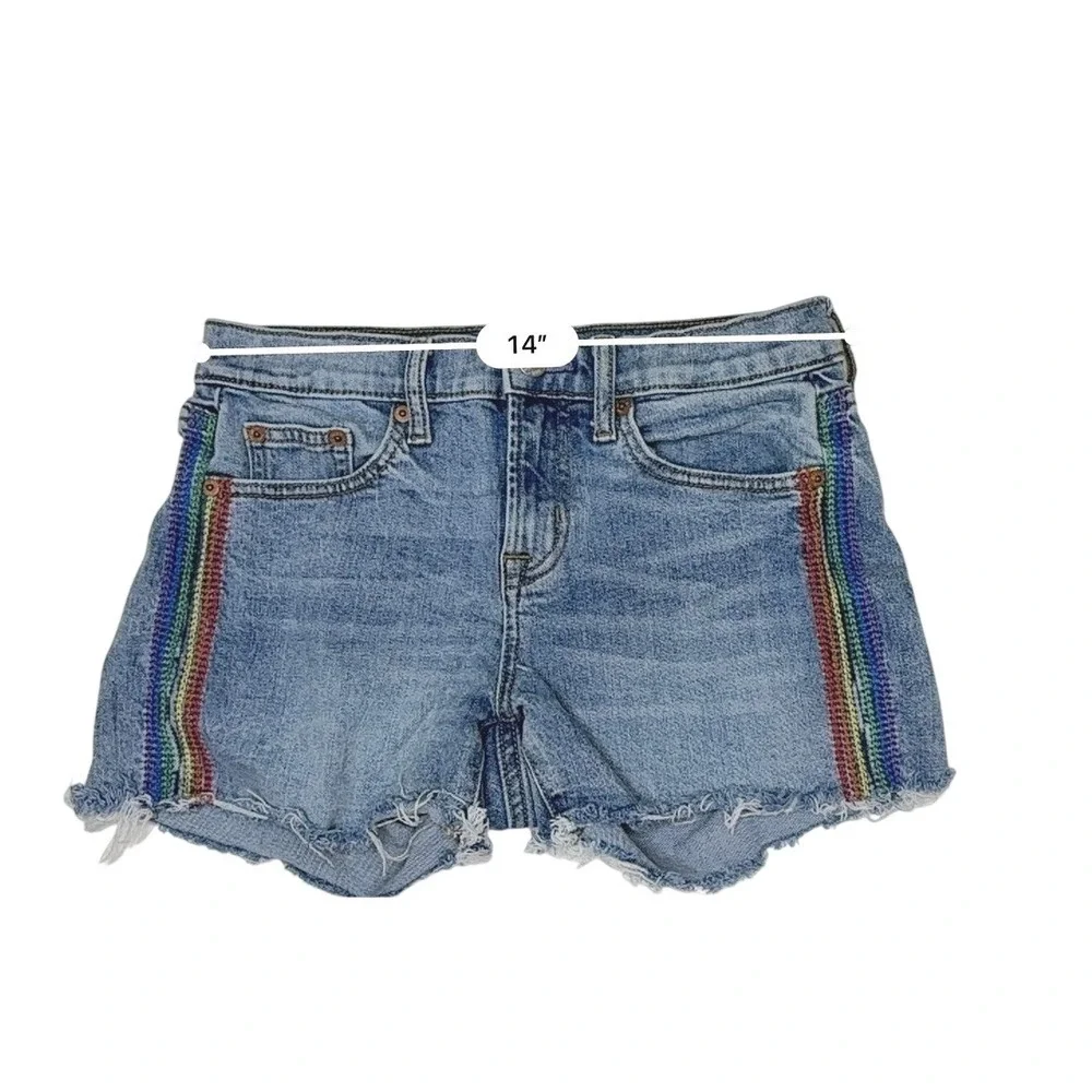 GAP Embroidered Cut Off Jean Denim Shorts 24 R Blue Pride Casual Raw Edge